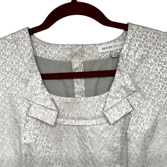 See By Chloe Silver Printed Short Sleeve A-Line Mini Dress Women’s 4 - Picture 4 of 8